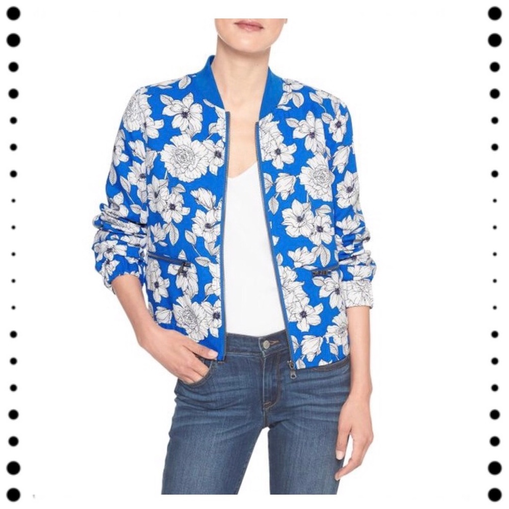 NWT Banana Republic Blue Floral Bomber
